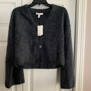 Brushed cashmere charcoal gray button sweater